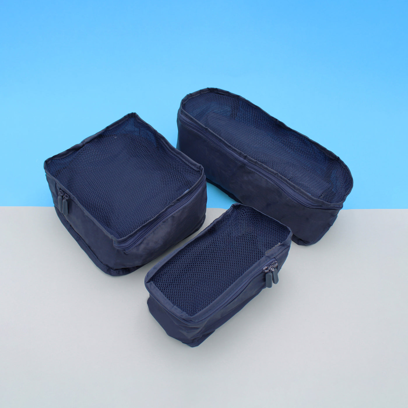 Minigo Lot de 3 petits sacs de rangement bleu marine